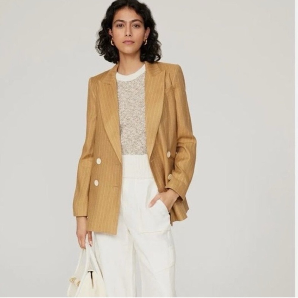 Veronica Beard Parineti Dickey Jacket in Camel Pinstripe, Size 2